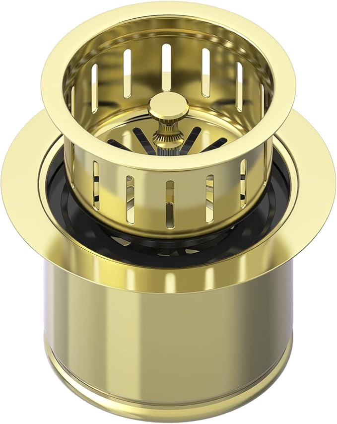 BOTEMY Extended Garbage Disposal Flange Basket Strainer Stopper, Deep 304 Stainless Steel Kitchen Sink Flange Stopper for 3-1/2 Inch Standard Sink Drain Hole, Bright Gold Deep Sink Disposal Strainer