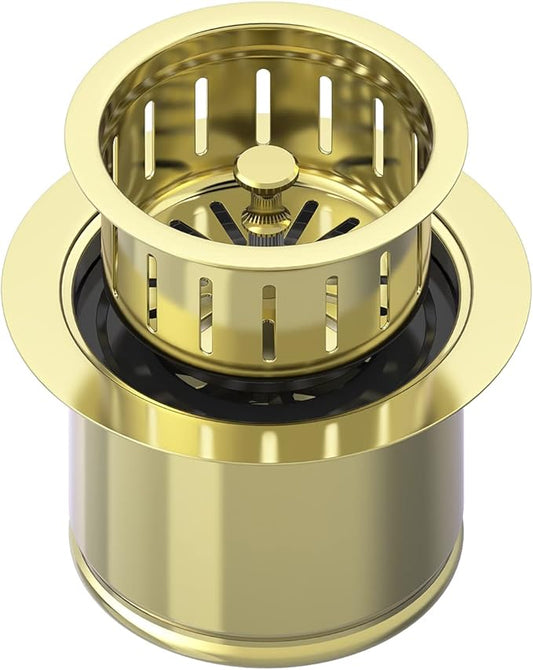 BOTEMY Extended Garbage Disposal Flange Basket Strainer Stopper, Deep 304 Stainless Steel Kitchen Sink Flange Stopper for 3-1/2 Inch Standard Sink Drain Hole, Bright Gold Deep Sink Disposal Strainer