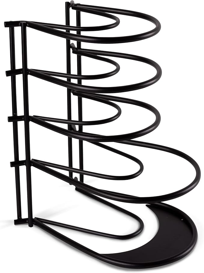 Cuisinel Pan Organizer Rack - 60 to 100-LBS Capacity Extremely Heavy Duty - 8mm Thick Made in India - Matte-Black 12.7"-Tall 5-Tier Space-Saving Kitchen Counter/Cabinet Storage for Cast Iron Cookware,