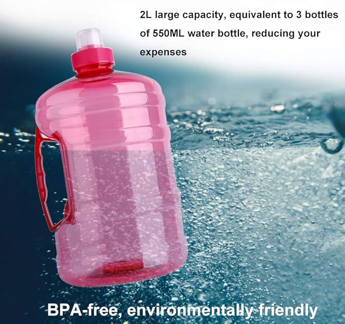 FILFEEL 2L Large Bottle BPA Plastic Kettle Drinking Container with Handle for Outdoor Training Party Fitness Gym Sports (PET)