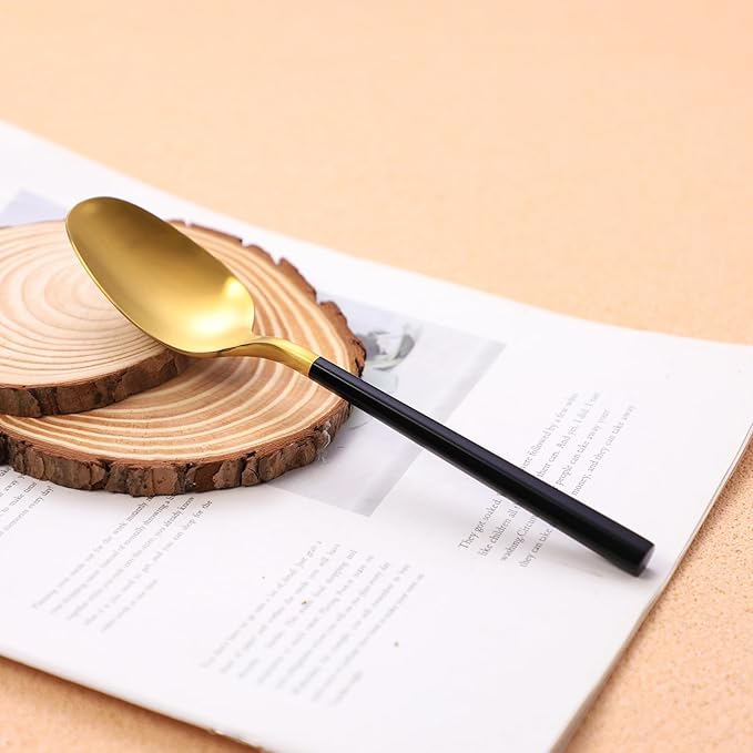 Matte Silverware Set Gold Flatware Set with Hexagon Handle 20 Pieces 18/0 Stainless Steel Cutlery Set Wedding Housewarming Gift Service for 4 (Matt black gold)