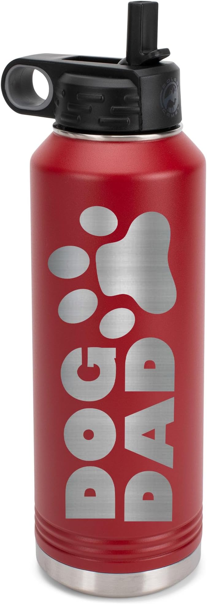 Elanze Designs Dog Dad Pawprint Red 32 ounce Stainless Steel Water Bottle With Straw