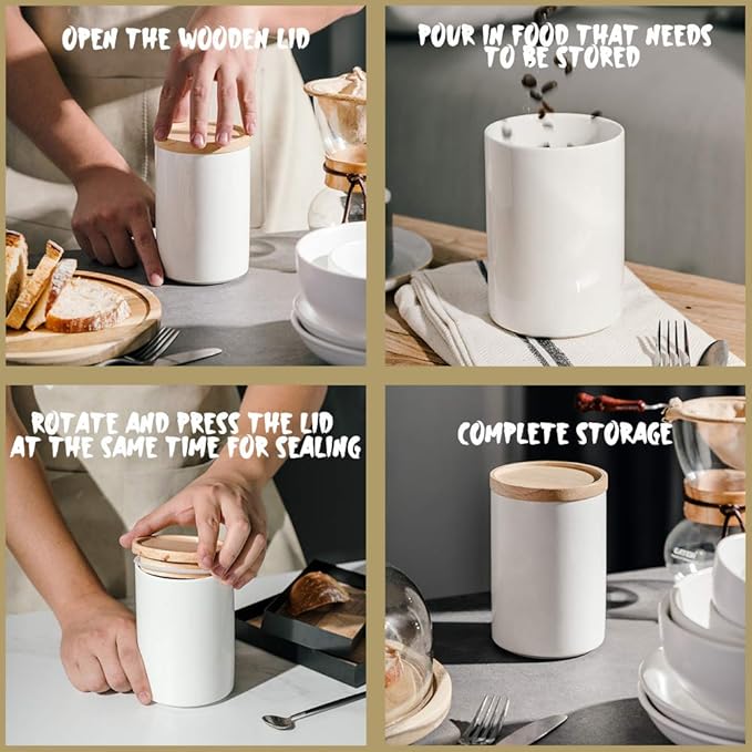 Sweejar Kitchen Canisters Ceramic Food Storage Jar, Stackable Containers with Airtight Seal Wooden Lid for Serving Ground Coffee, Tea, Sugar, Salt and More - 28 Fl Oz (Navy)