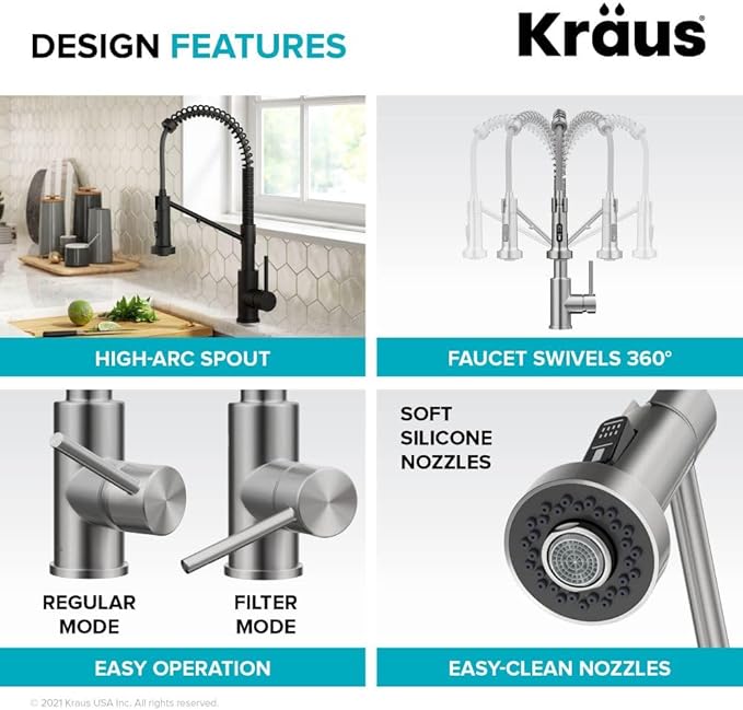 KRAUS Bolden 2-in-1 Commercial Style Pull-Down Single Handle Water Filter Kitchen Faucet for Water Filtration System in Matte Black, KFF-1610MB