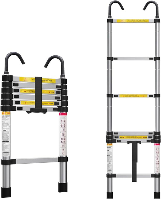 6.6ft Telescoping Ladder, Lightweight Collapsible Ladder with Hook, Aluminum Extension Ladders for Home, Folding Telescoping Ladder for RV, Attic, Daily Use at Home, 330 lbs…