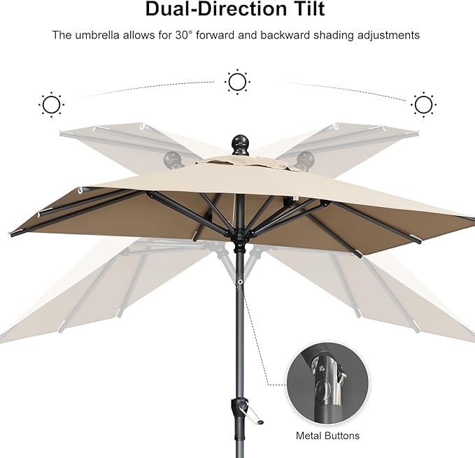 PURPLE LEAF 6.5' x 6.5' Square Patio Umbrella Outdoor Table Umbrella Aluminum Frame Market Umbrella Sun Umbrella with 8 Sturdy Ribs Tilt for Garden Deck Lawn Pool Light Taupe