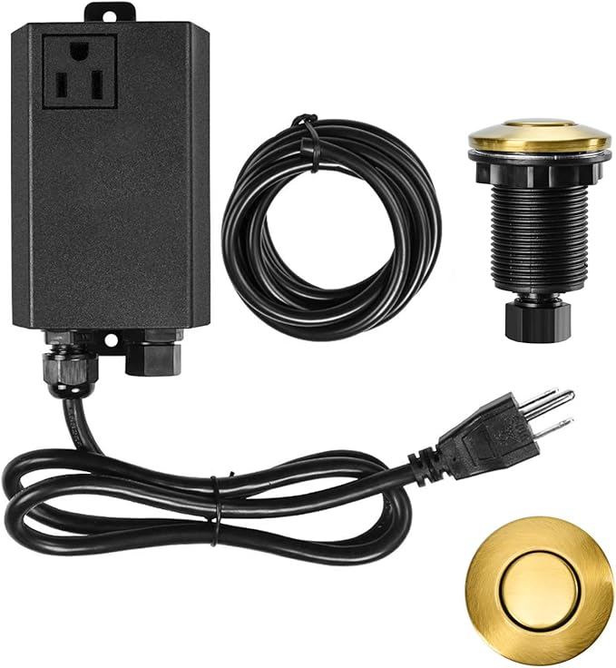 Garbage Disposal Air Switch Kit Sink Top Waste Disposal Single Short Stainless Steel Brushed Gold On/Off Air Button Food and Waste Disposals Part by Etoolcity