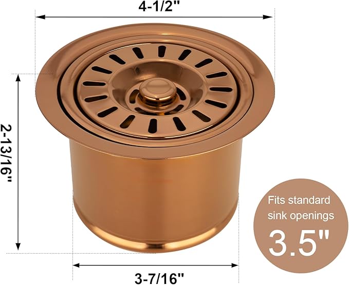 Akicon Kitchen Sink Copper Finish Garbage Disposal Flange Stopper, One Size Disposal Rim, Fit 3-1/2 Inch Standard Sink Drain Hole 2.85" Height, Rose Gold
