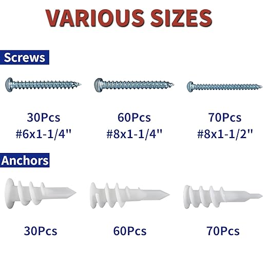 320Pcs Self Drilling Drywall Anchors and Screws Kit, 3 Sizes Nylon Wall Anchors for Hollow Walls, No Pre-Drilling Required, Holds Up to 75lbs (160 Anchors + 160 Screws)