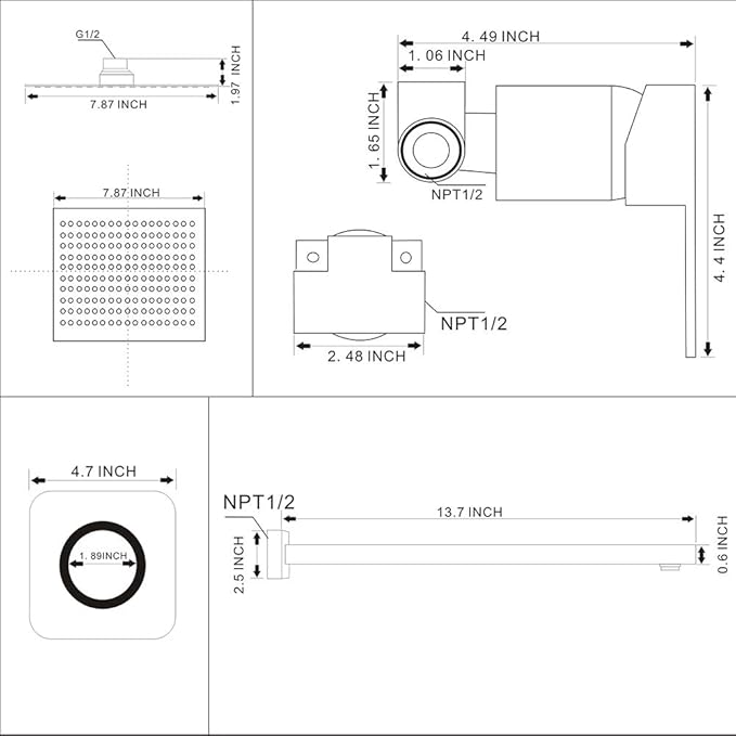 Matte Black Shower Faucet Set, Single Function Shower Trim Kit with Rough-in Valve, Square Rain Shower Head System Included Extra Long Shower Arm for Bathroom