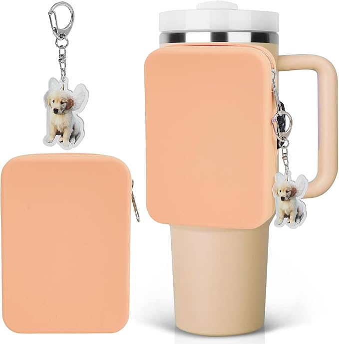 Water Bottle Pouch for Stanley Tumbler,Silicone Waterproof Fanny Pack for Stanley Cup 30/40oz Universal,Large Capacity Durable Tumbler Pouch-Pink