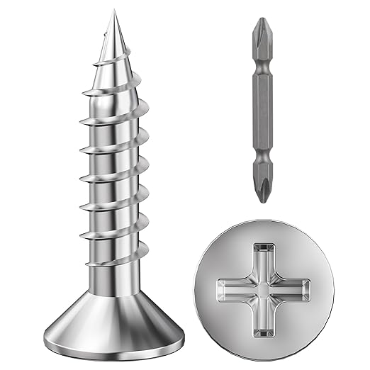 (400Pcs) #8x3/4 Wood Screw Quick Metal Self Tapping Flat Head 304 Stainless Steel