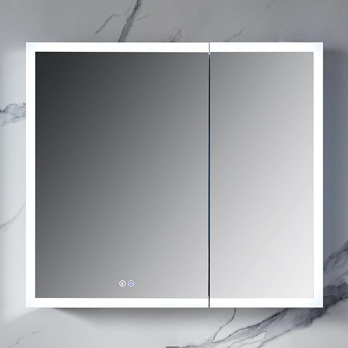 Blossom LED Mirror Medicine Cabinet with Lights, 36x32 Inch | Wall Mounted LED Lighted Bathroom Medicine Cabinet | Recessed or Surface with Defogger, 3 Color Dimmer | Makeup Mirror with Lights