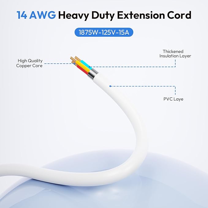 NTONPOWER 25 Ft Extension Cord, 2100J Surge Protector Power Strip with 10 Widely Spaced Outlets 2 USB Ports, Overload Protection, Wall Mountable for Indoor, Home, Office or Garage,White