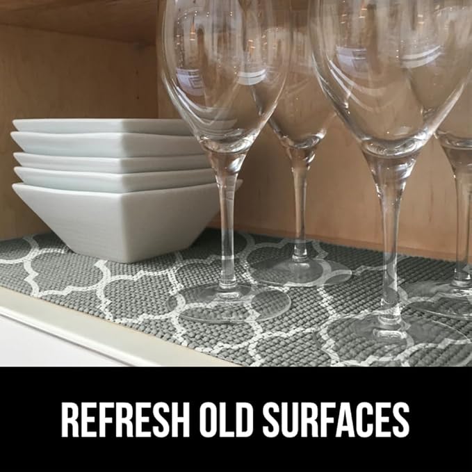 Gorilla Grip powerGRIP Drawer Shelf and Cabinet Liner, Thick Strong Hold, Non-Adhesive Liners Protect Kitchen Cabinets and Cupboard, Bathroom Drawers, Easy Install, Breathable Mat, 12" x30' Quatrefoil