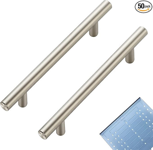 Ravinte 50 Pack | 7.38'' Cabinet Pulls Brushed Nickel Stainless Steel Kitchen Drawer Pulls Cabinet Handles 7-3/8”Length, 5” Hole Center with Mounting Template