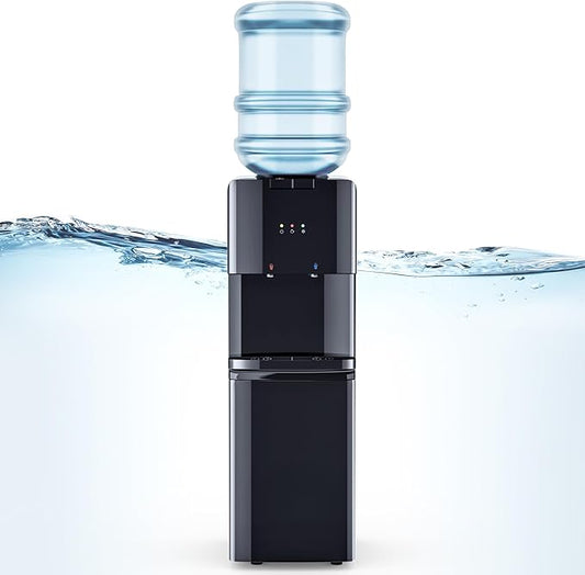 Hot & Cold Top Loading Water Dispenser, 3 5 Gallons Water Coolers with Removable Drip Tray & Storage Cabinet, 3 Temperatures, Home, Child Safety Lock, Office, Living Room.