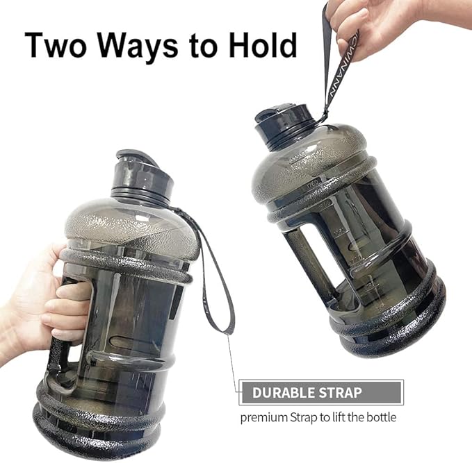 Water Jug 2.2L Large Sport Water Bottle Big Capacity Leakproof Container BPA Free Plastic with Carrying Loop Fitness for Camping Training Bicycle Hiking Gym Outdoor (Black)