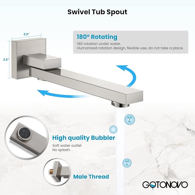 gotonovo Rainfall Tub Shower Faucet Set Bathroom Shower System with Tub Spout Wall Mount Square High Pressure Shower Fixtures with Handheld Sprayer Rough-In Valve 8'' Shower Head,Brushed Nickel
