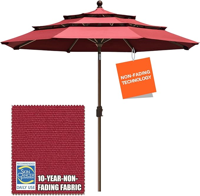 EliteShade USA 10-Year-Non-Fading 9Ft 3 Tiers Market Umbrella Patio Umbrella Outdoor Table Umbrella with Ventilation, Burgundy