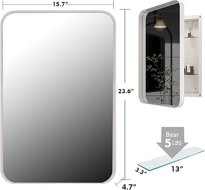 16x24 Inch Recessed Medicine Cabinet with Mirror and Adjustable Shelves,Wall Mounted Mirror Cabinet with Black Metal Framed and Storage for Bathroom (White)