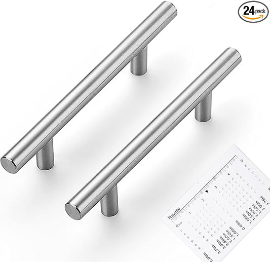 Ravinte 24 Pack | 6" Cabinet Pulls Brushed Nickel Stainless Steel Kitchen Cupboard Drawer Pulls Cabinet Handles 6 Inch Length，3-1/2 Inch Hole Center with Mounting