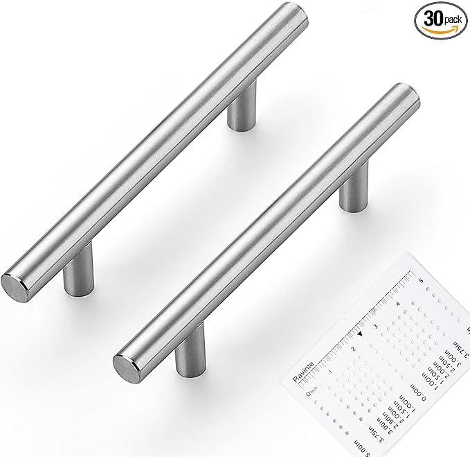 Ravinte 30 Pack | 6" Cabinet Pulls Brushed Nickel Stainless Steel Kitchen Cupboard Drawer Pulls Cabinet Handles 6 Inch Length，3-1/2 Inch Hole Center with Mounting