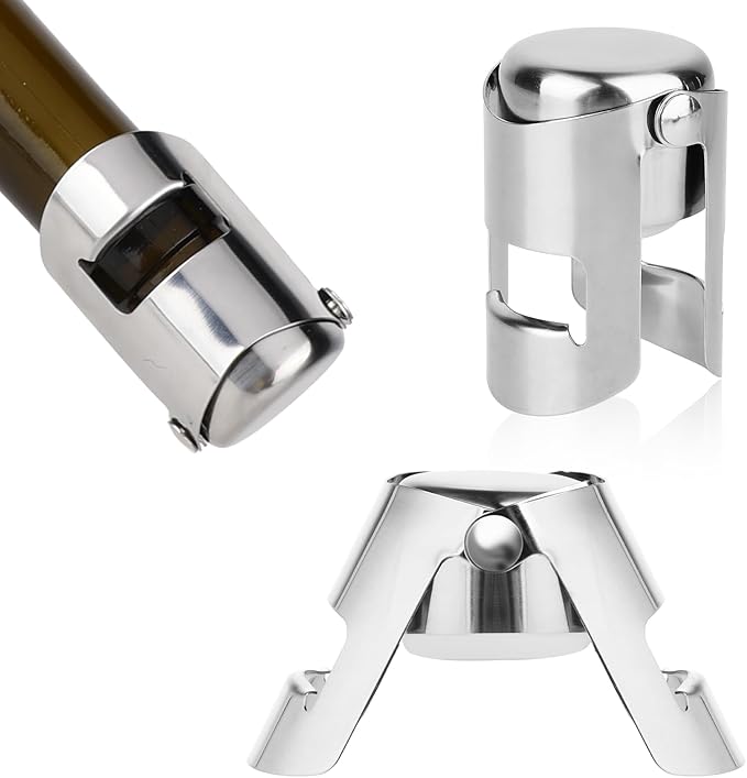 Molain 2Pack Champagne Stoppers, Stainless Steel Sparkling Wine Bottle Stopper with Pure Silicone Air Tight Seal Professional Wine Saver for Champagne, Prosecco and Cava