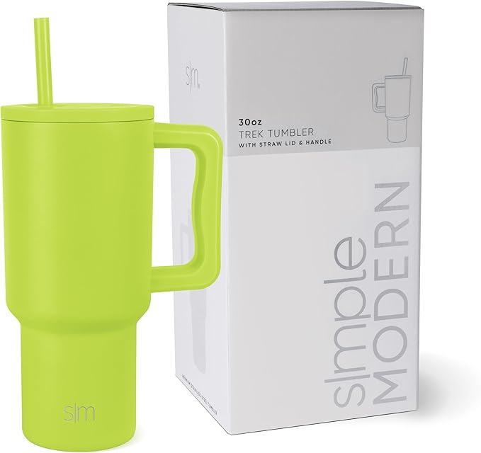 Simple Modern 30 oz Tumbler with Handle and Straw Lid | Insulated Cup Reusable Stainless Steel Water Bottle Travel Mug Cupholder Friendly | Gifts for Women Men Him Her | Trek Collection | Green Apple