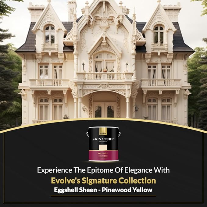 EVOLVE Signature Paint & Primer: Luxury Paint & Primer for Indoor & Outdoor Surfaces, Minimal Odor, Eggshell Sheen (Pinewood Yellow, 1 Gallon)