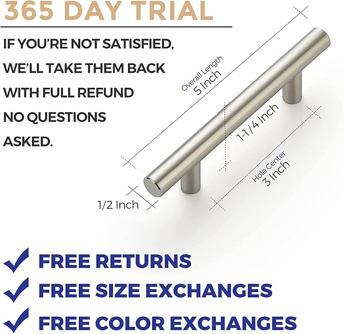 Ravinte 24 Pack | 5'' Cabinet Pulls Brushed Nickel Stainless Steel Kitchen Drawer Pulls Cabinet Handles 5”Length, 3” Hole Center with Mounting Template