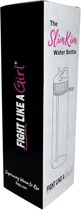Fight Like a Girl Brave SlimKim 30 oz Motivational Water Bottle with Time Marker & Straw for Breast Cancer Awareness - Reusable Clear Water Bottle for Workout, Gym, Travel - Hot Pink