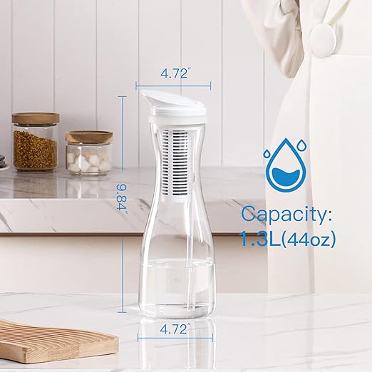 Glass Water Filter Pitcher - Clean Water in Seconds - Filters 211 Gallons - BPA Free - 1.3L - Carbon Block Water Filter Removes Lead, Odors, Microplastics, Chlorine & BPA Free, Black