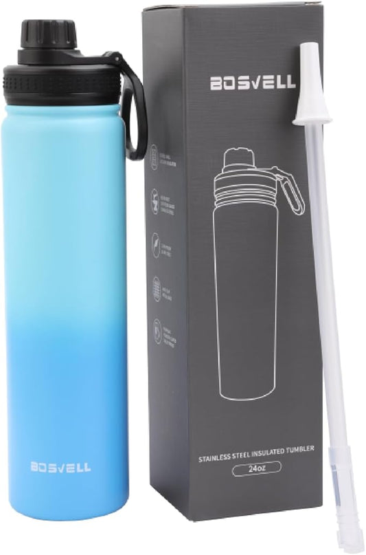 Stainless Steel Insulated Water Bottle with Straw,Metal Vacuum Flask with Screw Cap,Modern Leakproof Sports Thermos, Double Wall Vacuum Sports Water Bottle, For Cold & Hot Drinks,100% BPA-Free