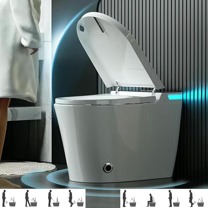 Electric Bidet Smart Toilet, Auto Open/Close Lid & Seat with Radar and Foot Sensor, Water Tank Built In, Auto Flushing, 8 Modes Water Wash,Warm Air Dryer. 20-year warranty. (TD-71EV)