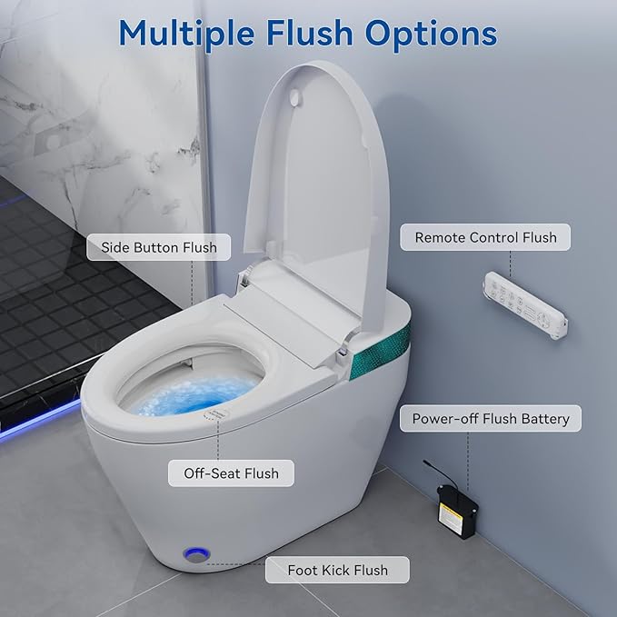 Smart Toilet with Bidet Built In, Elongated Heated Seat, Warm Water & Dryer, One Piece Bidet for Bathrooms, Modern Smart Toilet with Auto Flush, Night Light, LED Display, and Remote Control