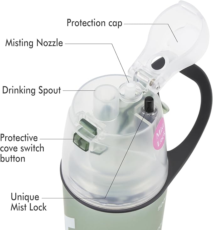 Misting Water Bottle, Spray Mist Sports Bottle for Outdoor Sport Hydration and Cooling Down, BPA-Free Misting Water Bottle with Unique Mist Lock Design (Green-18oz)