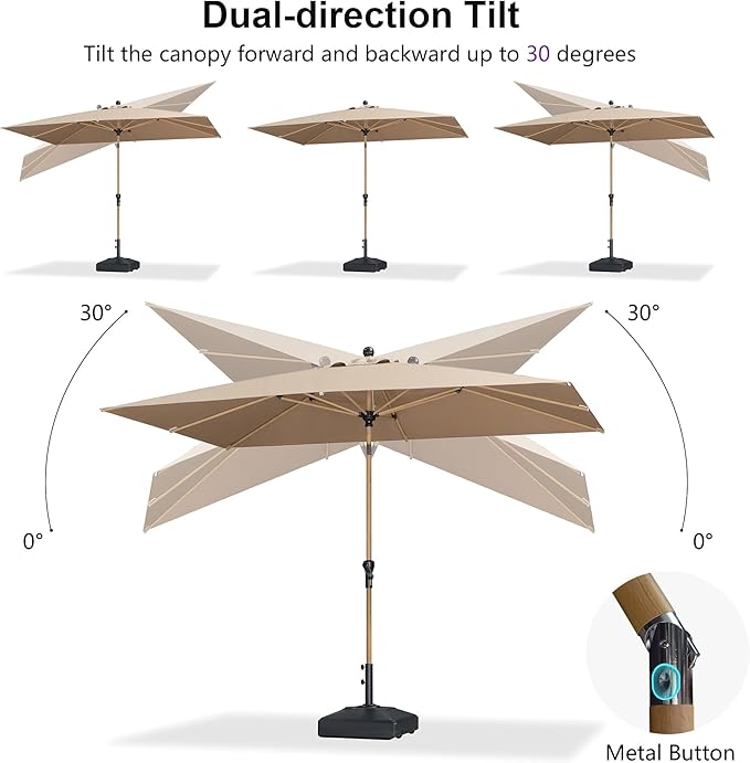 PURPLE LEAF 4' x 6' Market Umbrella Patio Umbrella Outdoor Table Umbrella Aluminum with Push Button Tilt & 8 Sturdy Ribs and Crank Rectangular Outdoor Umbrellas for Pool Backyard Beach, Taupe