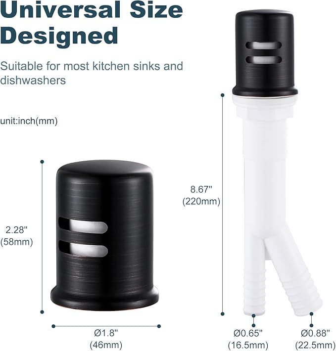 Dishwasher Air Gap Cover, Dishwasher Air Gap Cap for Kitchen Sink, Solid Brass Dishwasher Overflow Vent Cap Replacement Kit, Oil Rubbed Bronze