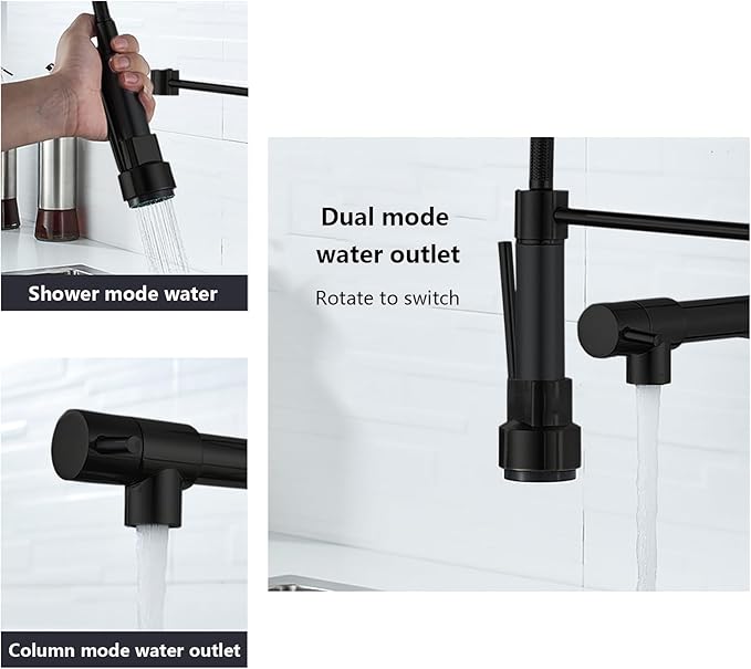 Commercial Kitchen Faucet with Pull Out Sprayer,Black Kitchen Sink Faucet with Pot Filler,Dual Spout Spring Stainless Steel Kitchen Faucets Pull-Out Kitchen Faucet for RV, Farmhouse, Camper