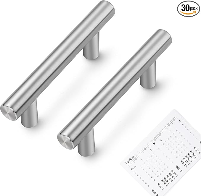 Ravinte 30 Pack | 4" Cabinet Pulls Brushed Nickel Stainless Steel Kitchen Cupboard Drawer Pulls Cabinet Handles 4 Inch Length，2-1/2 Inch Hole Center with Mounting