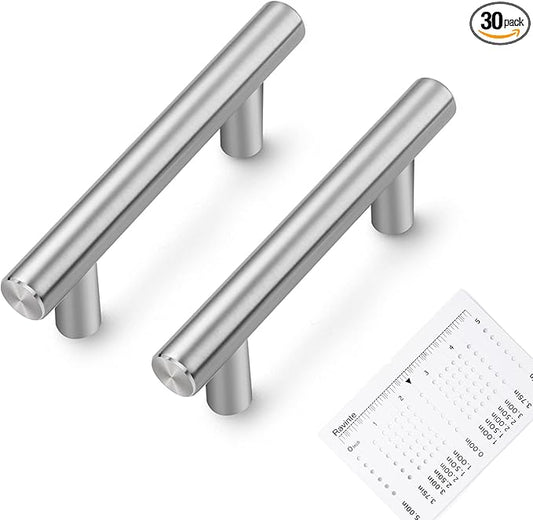 Ravinte 30 Pack | 4" Cabinet Pulls Brushed Nickel Stainless Steel Kitchen Cupboard Drawer Pulls Cabinet Handles 4 Inch Length，2-1/2 Inch Hole Center with Mounting