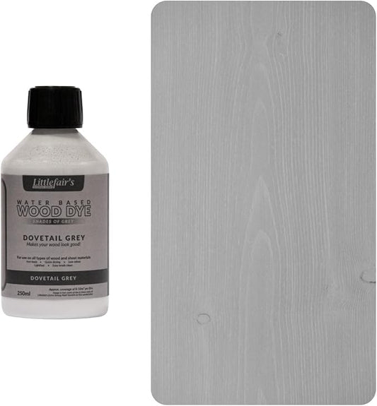 Littlefair's Wood Stain Water Based - 8.5oz/250ml - Indoor Furniture Stain Light & Dark Finishes - Special Non Toxic & Eco Friendly Formula - Wood Stain for Crafts - Color: Dovetail Grey