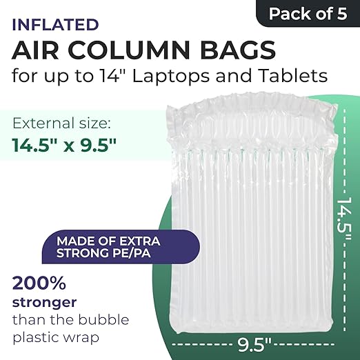 IDL Packaging Inflated 14" Laptop Protective Bags, Self Sealed, Pack of 5 - Reusable Air Column Bags for Packing, Travel and Shipping - Durable Case for Laptops and Tablets