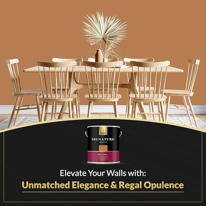 EVOLVE Signature Paint & Primer: Luxury Paint & Primer for Indoor & Outdoor Surfaces, Minimal Odor, Eggshell Sheen (Luxury Tan, 1 Gallon)