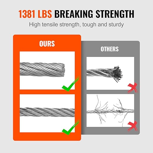 VEVOR T316 Deck Railing Cable, 1/8" Stainless Steel Wire Rope 300 ft with Cutter Kit, 7x7 Strands Construction Marine Aircraft Grade for Handrail Stair Decking Fence Outdoors