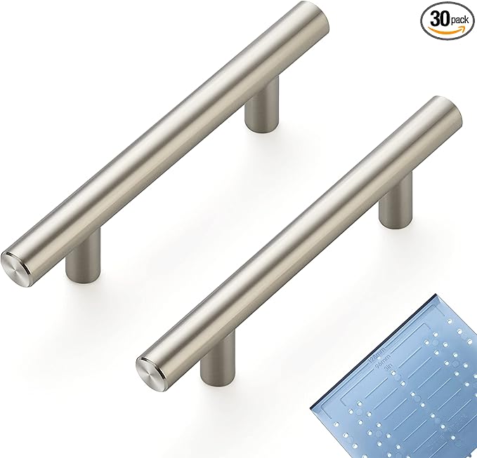 Ravinte 30 Pack | 5'' Cabinet Pulls Brushed Nickel Stainless Steel Kitchen Drawer Pulls Cabinet Handles 5”Length, 3” Hole Center with Mounting Template
