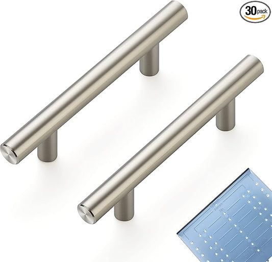 Ravinte 30 Pack | 5'' Cabinet Pulls Brushed Nickel Stainless Steel Kitchen Drawer Pulls Cabinet Handles 5”Length, 3” Hole Center with Mounting Template
