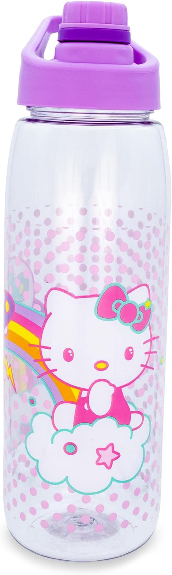 Silver Buffalo Sanrio Hello Kitty and Joey Mouse Rainbow Plastic Water Bottle With Screw-Top Lid | BPA-Free Plastic Sports Jug With Leakproof Lid | Holds 28 Ounces
