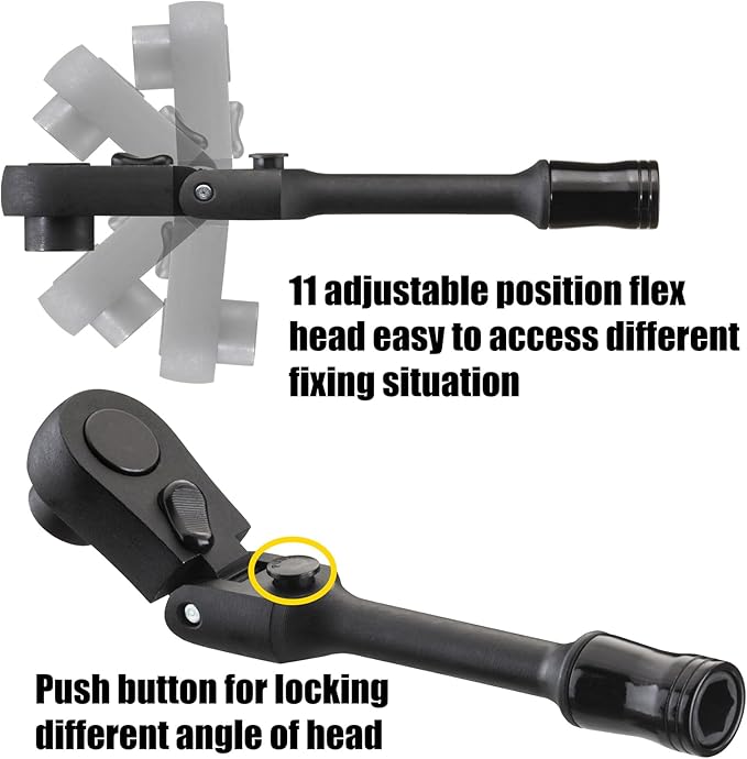 KESI Tool Socket Set 13-Piece, 1/4" Dr Quick Release Ratchet, SAE/Metric, Flex Locking Head Design, 12-piece 1/4" Dr Low Profile Spline, 72 Tooth Ratchet and Compact Paint Metal Case, Multi-function